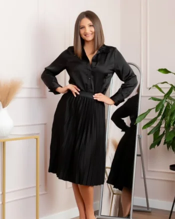 Fusta plisata Luna cu elastic in talie - Negru