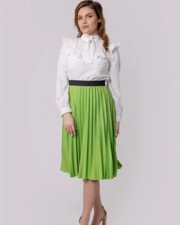 Fusta plisata Luna cu elastic in talie - Verde praz