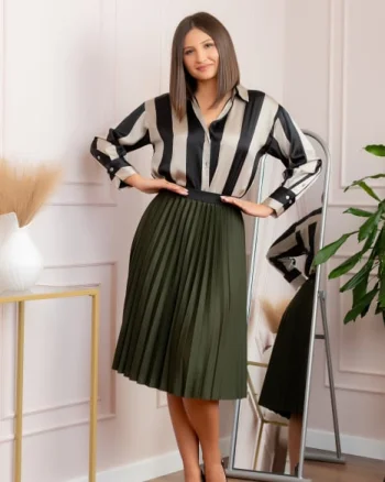 Fusta plisata Luna cu elastic in talie - Kaki