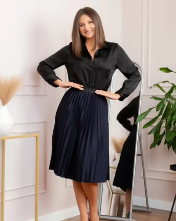 Fusta plisata Luna cu elastic in talie - Bleumarin