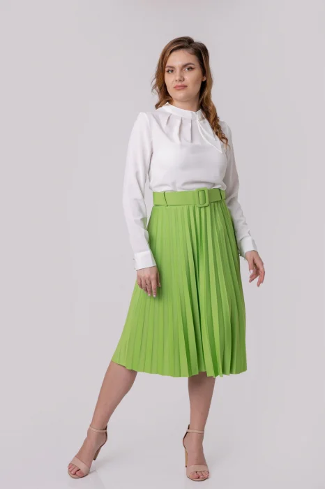 Fusta office plisata Ruby cu centura in talie - Verde praz