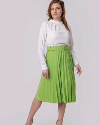 Fusta office plisata Ruby cu centura in talie - Verde praz