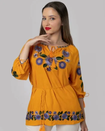 Bluza galbena cu motiv floral mov Catrinel 03
