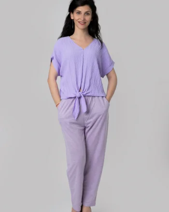 Pantaloni lila casual cu buzunare
