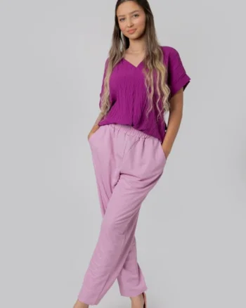 Pantaloni roz casual cu buzunare