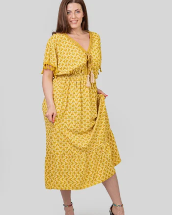 Rochie galbena cu ciucuri si model mandala