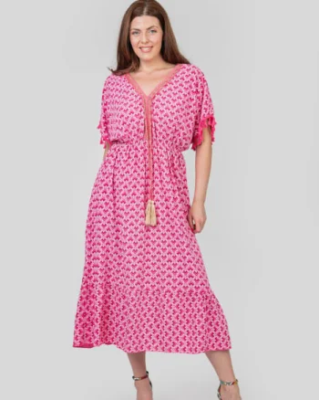 Rochie ciclam cu ciucuri si model mandala