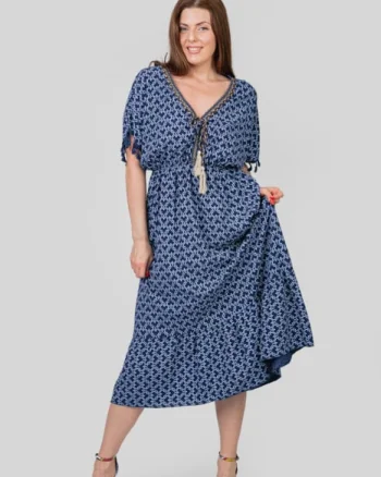 Rochie bleumarin cu ciucuri si model mandala