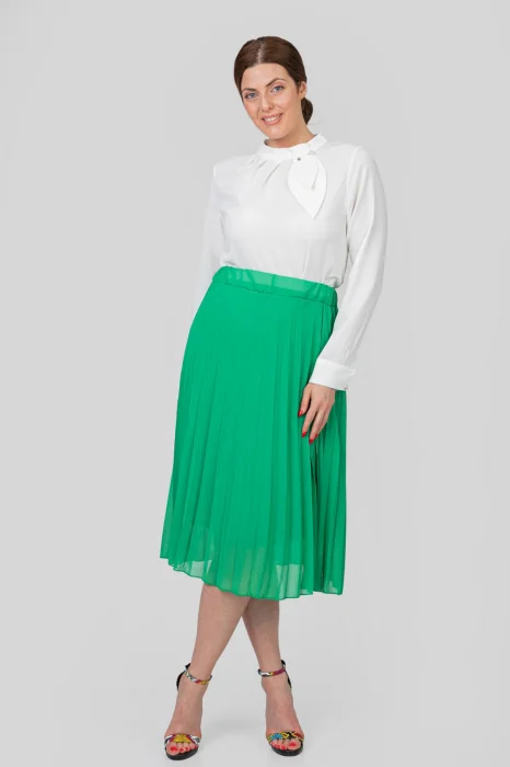 Fusta verde din voal cu elastic in talie