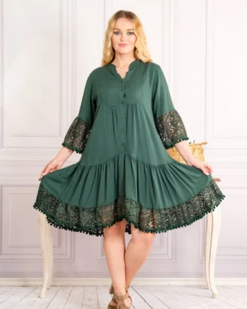Rochie verde boho chic cu volane si nasturi