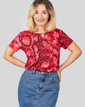 Bluza rosie cu imprimeu snake