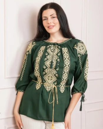 Bluza verde cu motiv geometric crem Marlena 02