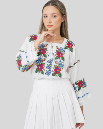 Bluza alba cu motiv floral multicolor Alina