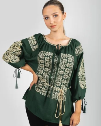 Bluza verde cu motiv floral auriu Naomi 01