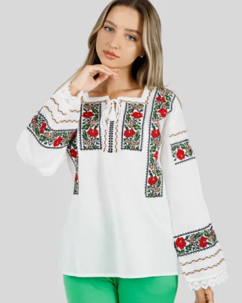 Bluza alba cu motiv floral rosu Medeea