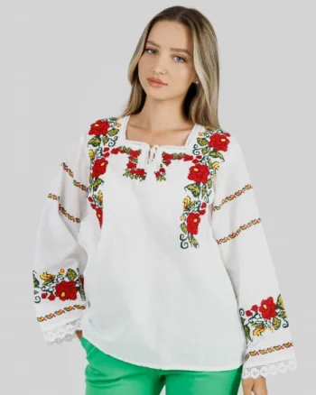 Bluza alba cu motiv floral rosu Alisa