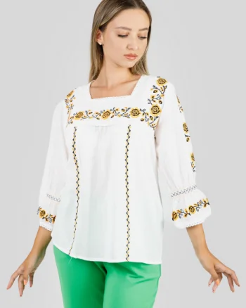 Bluza alba cu motiv floral galben Isabela 02