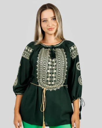 Bluza verde cu motiv floral auriu Irene 01