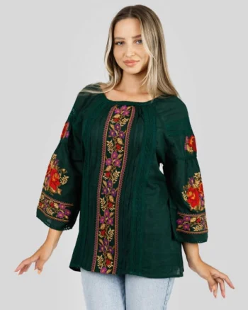 Bluza verde cu motiv floral multicolor Francesca 05