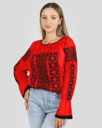 Bluza rosie cu motiv geometric negru Briana