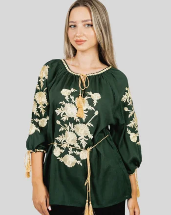 Bluza verde cu motiv floral auriu Taisia 02