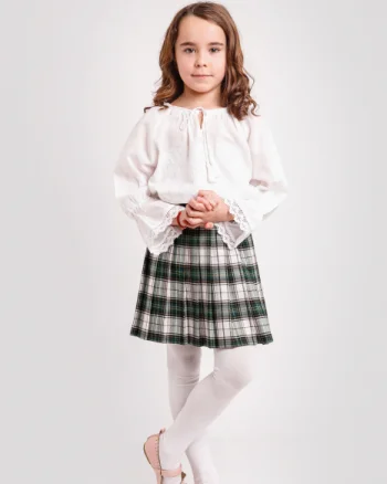 Ie traditionala alba pentru fetite cu motiv geometric alb Anna