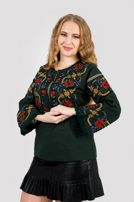 Bluza verde cu motiv floral multicolor Afrodita 04