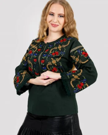 Bluza verde cu motiv floral multicolor Afrodita 04