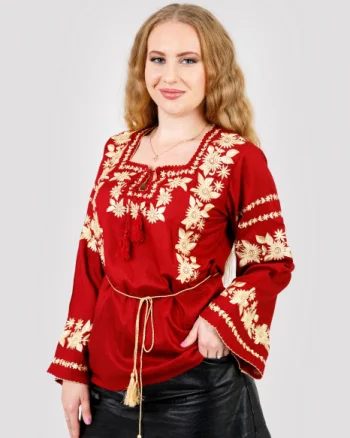 Bluza rosie cu motiv floral auriu Noemi