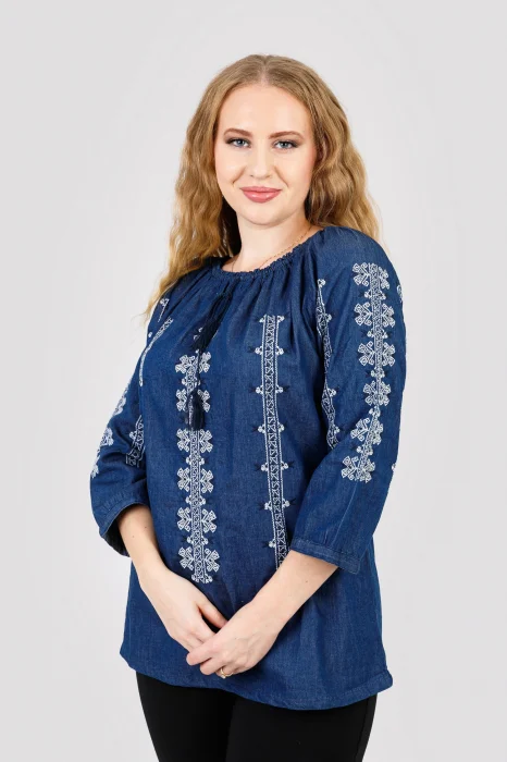 Bluza albastra cu motiv geometric alb Astrid
