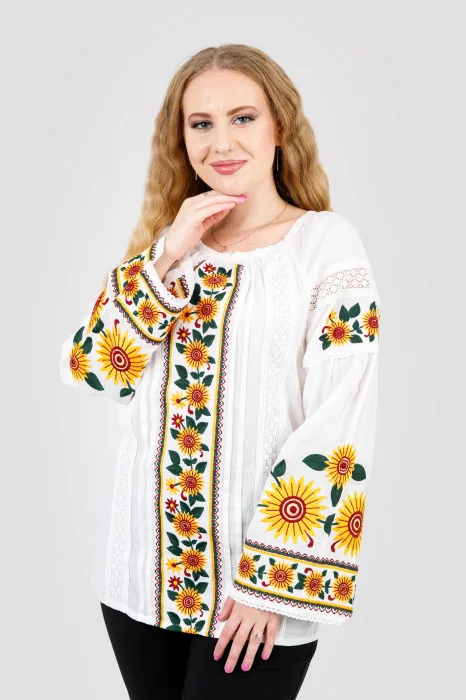 Bluza alba cu motiv floral galben Albina