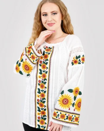 Bluza alba cu motiv floral galben Albina