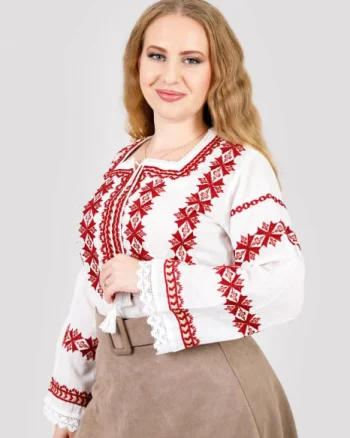 Bluza alba cu motiv geometric rosu Despina