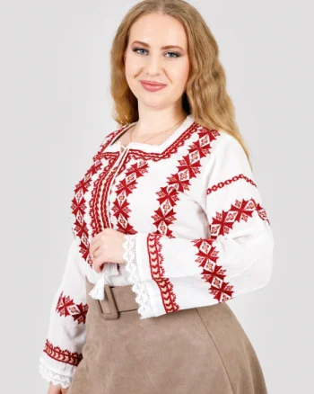 Bluza alba cu motiv geometric rosu Despina