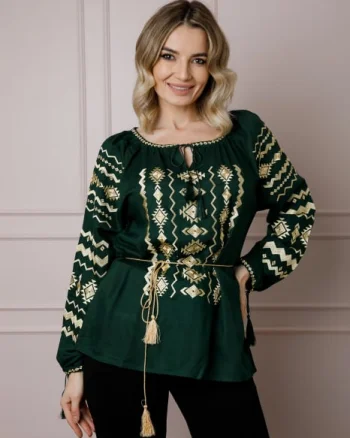 Bluza verde cu motiv geometric auriu Carmina 02