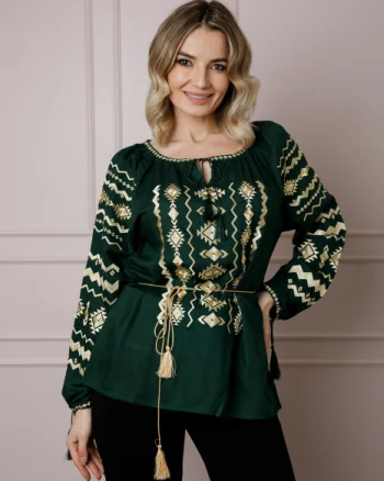 Bluza verde cu motiv geometric auriu Carmina 02