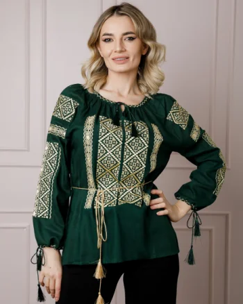 Bluza verde cu motiv geometric auriu Ines 02