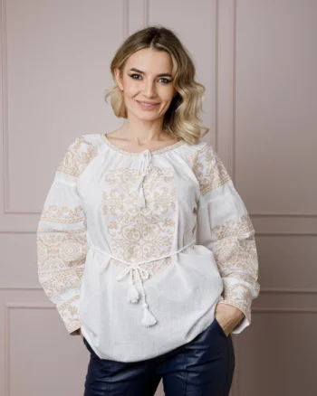 Bluza alba cu motiv floral crem Fulvia