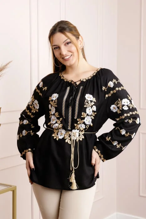 Bluza neagra cu motiv floral alb Nina 02