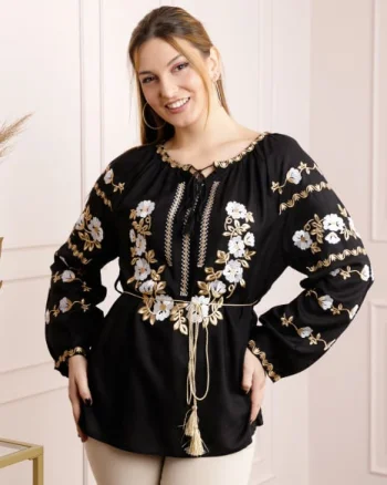 Bluza neagra cu motiv floral alb Nina 02