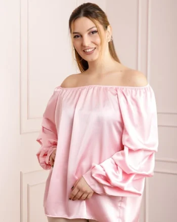 Bluza roz eleganta cu maneci bufante
