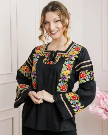 Bluza neagra cu motiv floral multicolor Noela 02