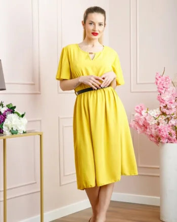 Rochie galbena clos cu curea in talie