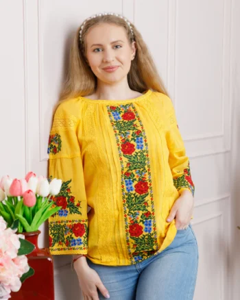 Bluza galbena cu motiv floral multicolor Beatrice 01