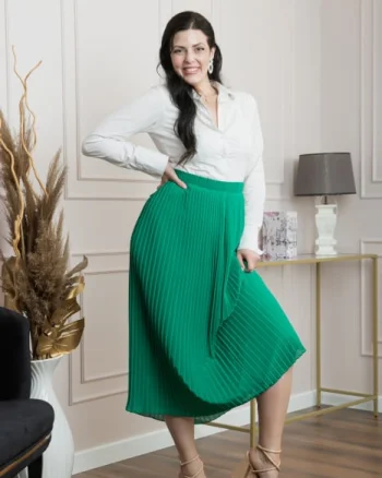 Fusta verde smarald plisata lunga din voal cu talie elastica