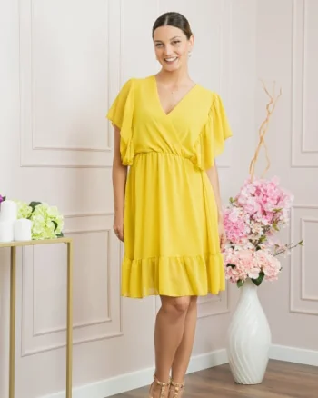 Rochie galbena cu volane si maneci fluture