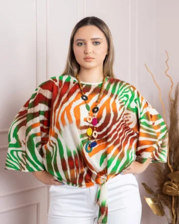 Bluza cu imprimeu zebra orange si colier decorativ