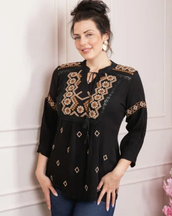 Bluza neagra cu motiv floral crem Miranda 02