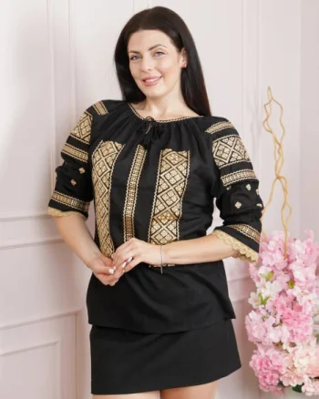 Bluza neagra cu motiv geometric auriu Ozana 02