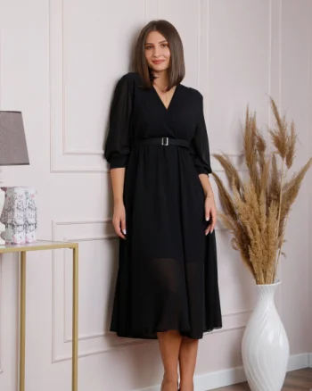 Rochie neagra cu bust petrecut si curea in talie
